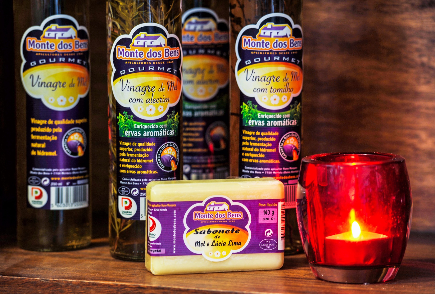 Produtos gourmet Monte dos Bens — vinagre de mel e sabonete artesanal